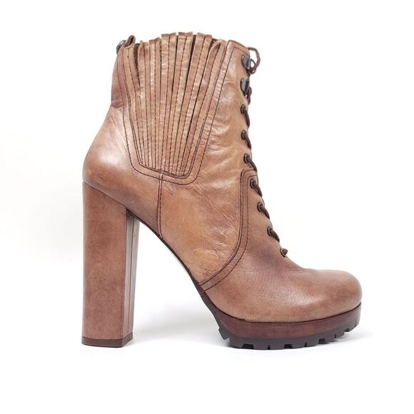 Vince Camuto Signature Hansel Tan Patina Heeled Lace Up Boots Women's 8.5 Brown - Picture 2 of 10